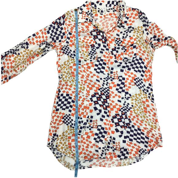 CAbi #404‎ Shirt Grand Prix Print Button Front Tunic Top Women's S Blue Orange - Picture 4 of 11